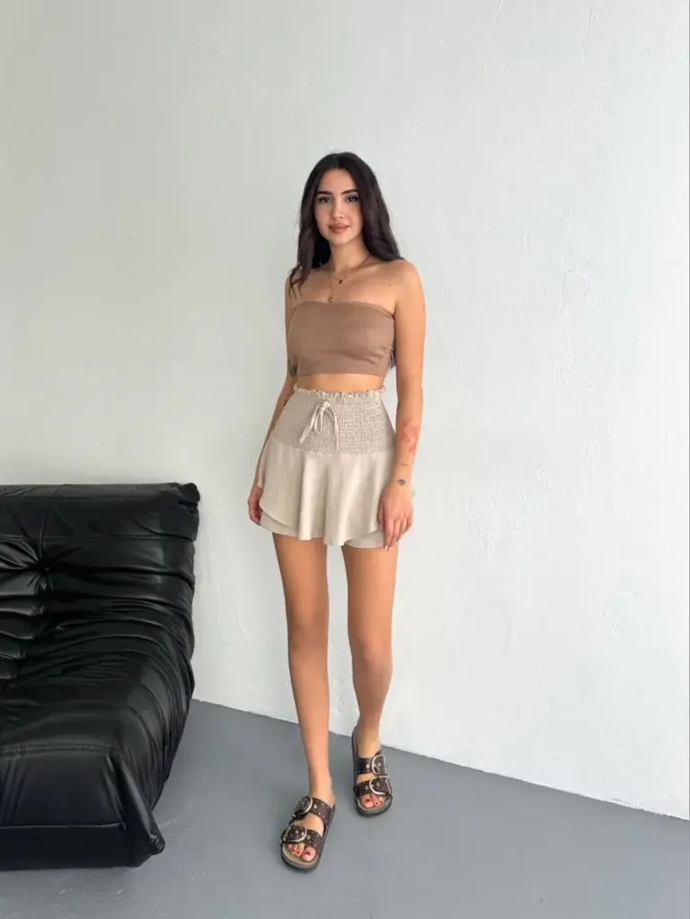 Ayrobin Şortlu Etek - Bej