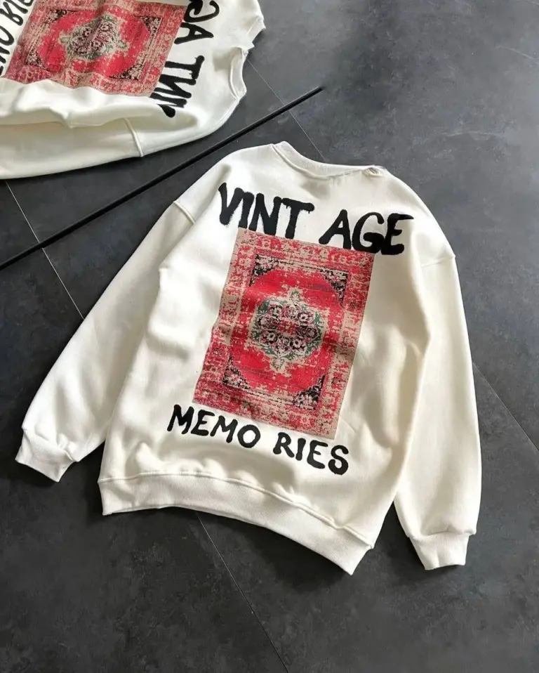 Bisiklet Yaka 3 İplik Baskılı Oversize SweatShirt - Beyaz