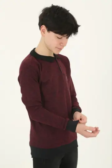 Selanik Yaka Nakışlı Kazak - Kırmızı