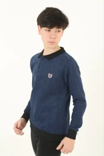 Selanik Yaka Nakışlı Kazak - Lacivert