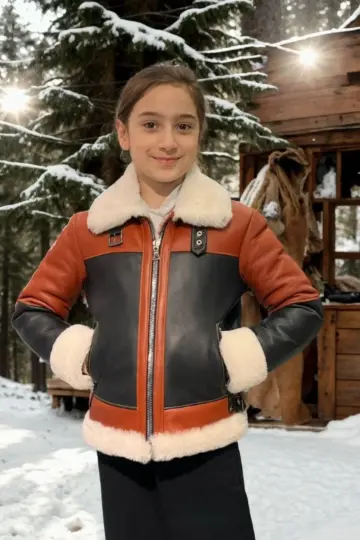 Premium Doğal Yakalı Parçalı Kürk - Kiremit