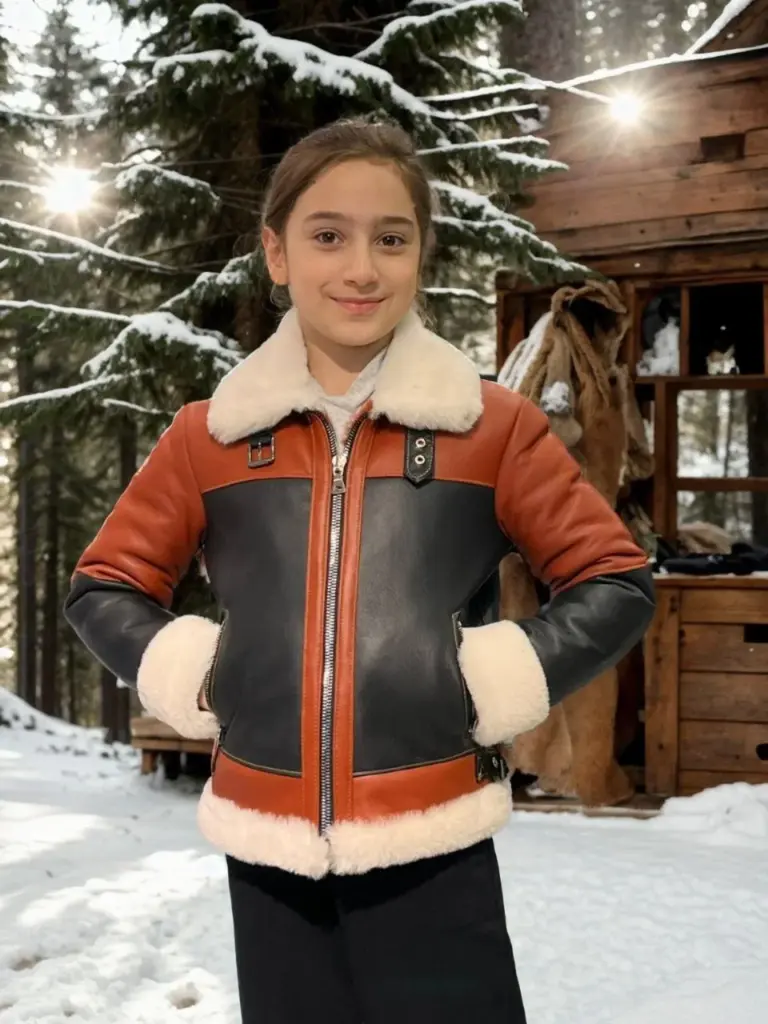 Premium Doğal Yakalı Parçalı Kürk - Kiremit