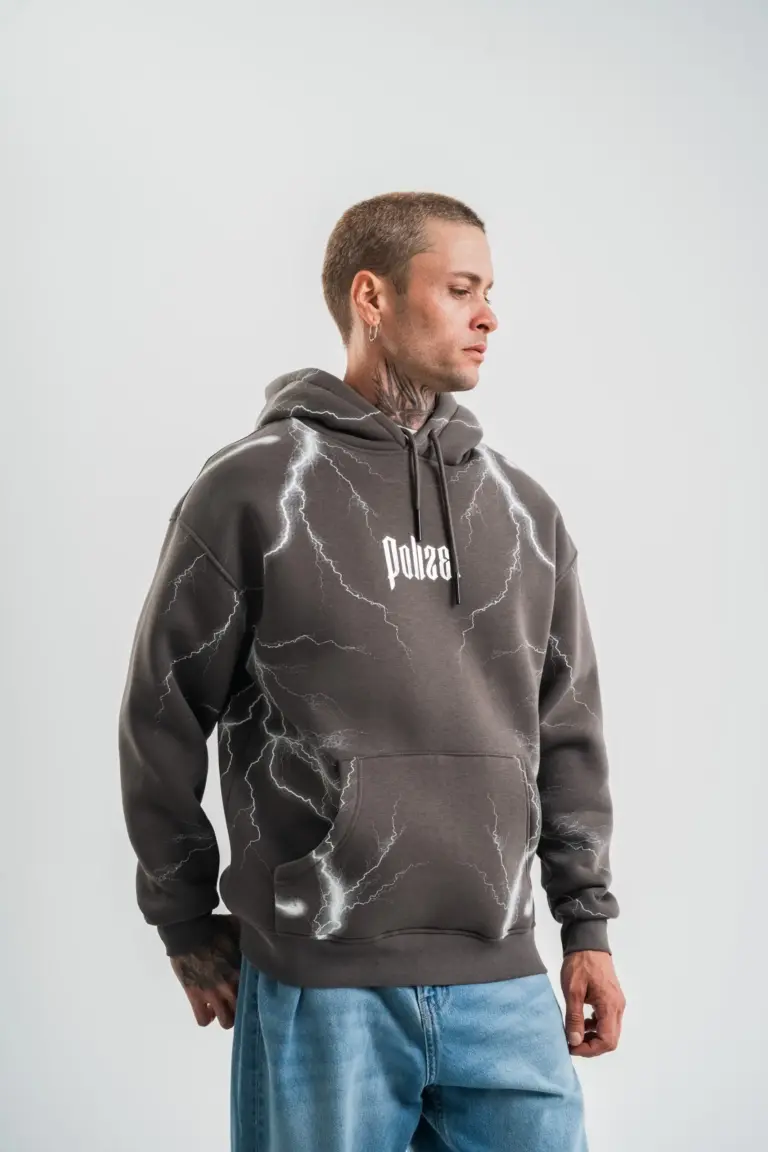 Baskılı Kapüşonlu Oversize 3 İplik Pamuklu SweatShirt Hoodie - Füme