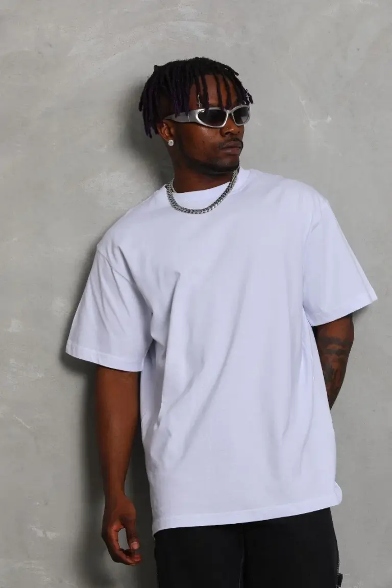 Düz Yazlık Kısa Kol Tişört Bisiklet Yaka Oversize T-Shirt - Beyaz