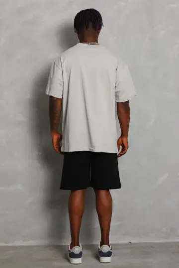 Düz Yazlık Kısa Kol Tişört Bisiklet Yaka Oversize T-Shirt - Gri