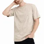 Asit Yıkama Bisiklet Yaka Kısa Kollu Oversize T-Shirt Tişört - Bej