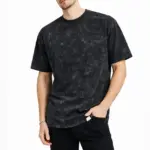 Asit Yıkama Bisiklet Yaka Kısa Kollu Oversize T-Shirt Tişört - Siyah