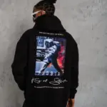 3 İplik Pamuklu Kapüşonlu Baskılı Cepli Oversize Sweatshirt Hoodie - Siyah