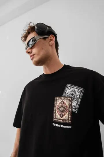 Yazlık Bisiklet Yaka Baskılı Regular Fit Tişört Kısa Kol T-Shirt - Siyah