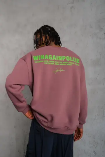 Bisiklet Yaka Baskılı 3 iplik pamuklu Sweatshirt - Gül Kurusu