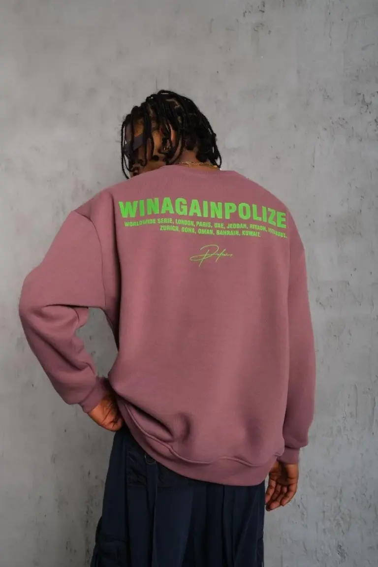 Bisiklet Yaka Baskılı 3 iplik pamuklu Sweatshirt - Gül Kurusu