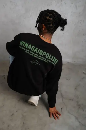 Oversize Sweatshirt Ön ve Sırt Baskılı 3 İplik Pamuklu - Siyah