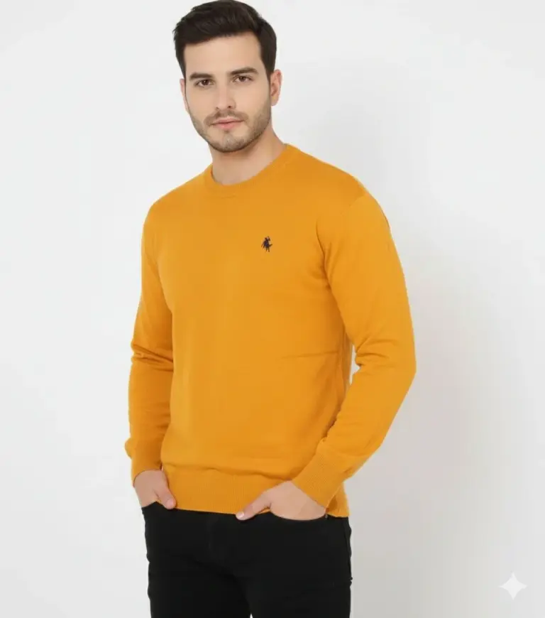 Bisiklet Yaka Nakış işlemeli Triko Kazak yumuşak dokulu Pamuklu ince - Turuncu