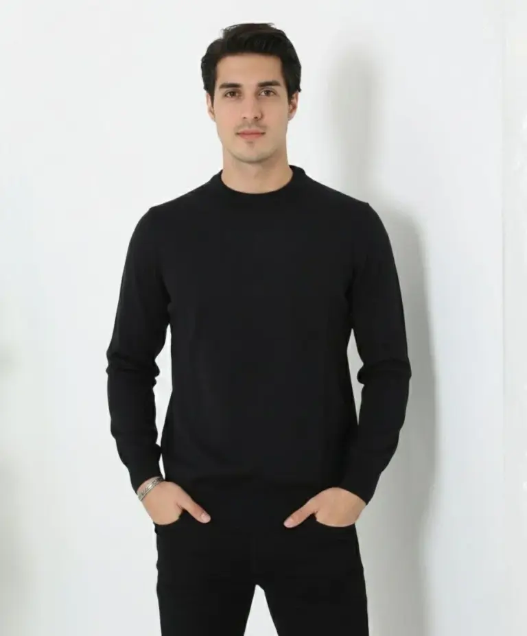 Bisiklet Yaka Triko Yumuşak Dokulu Pamuklu Uzun Kollu Kazak - Siyah