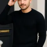 Bisiklet Yaka Triko Kazak Pamuklu Kalın Fitilli Dokuma Regular Fit - Siyah