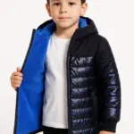 Çocuk Kamuflaj Desenli Peluş Astarlı Kapüşonlu Cepli Mont - Lacivert