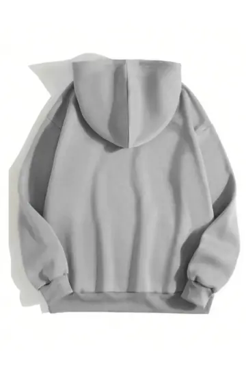 3 İplik Pamuklu Kapüşonlu Kanguru Cepli Sweatshirt Hoodie - Boyalı Gri