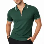 Yazlık Dokuma Triko Tişört Fermuarlı Polo Yaka Kısa Kol T-Shirt - Yeşil