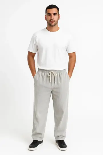 Fitilli Kadife Cepli Buggy Pantolon Oversize Rahat Kalıp - Gri