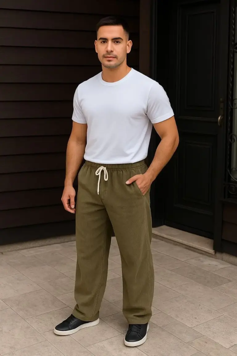 Fitilli Kadife Cepli Buggy Pantolon Oversize Rahat Kalıp - Haki