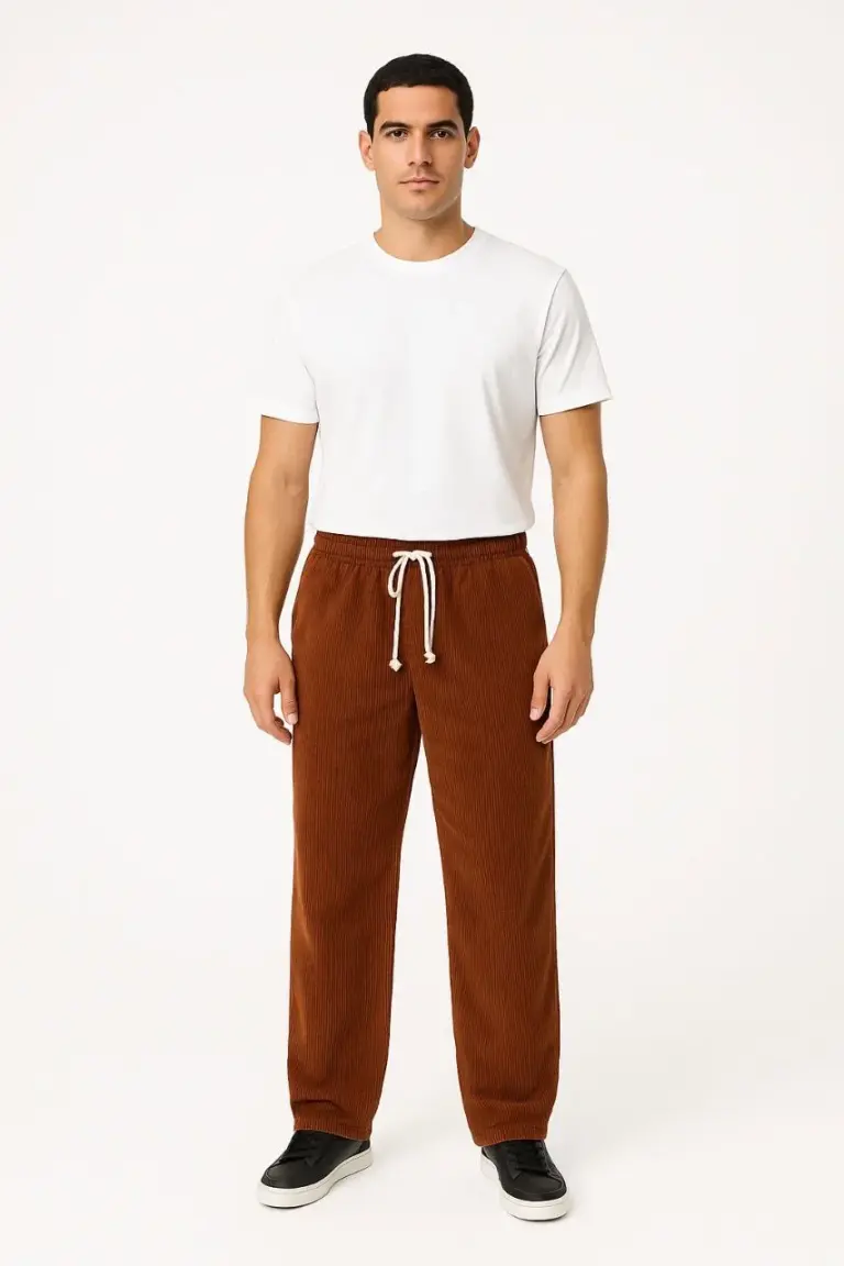 Fitilli Kadife Cepli Buggy Pantolon Oversize Rahat Kalıp - Kahverengi