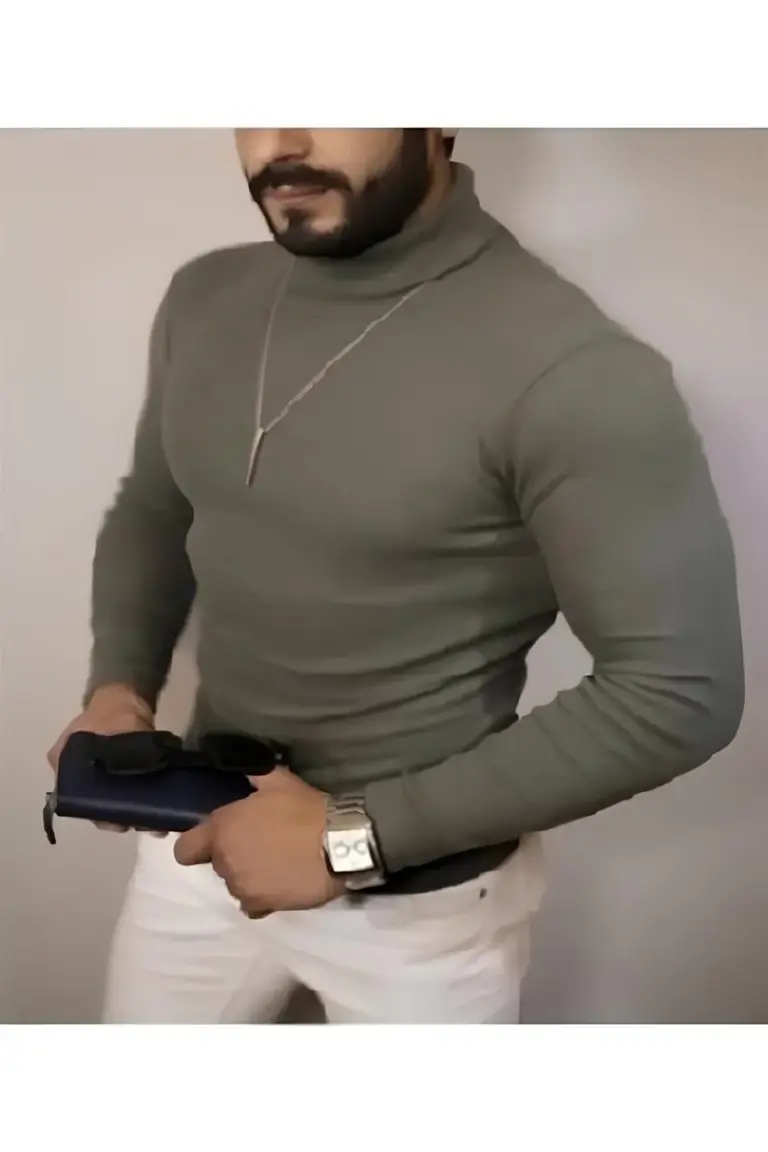 Kaşkorse Boğazlı Full Likralı Fitilli Body Kazak - Haki