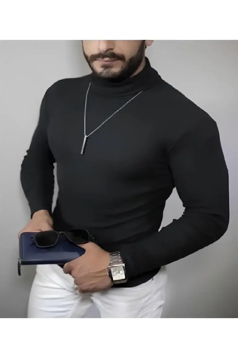 Kaşkorse Boğazlı Full Likralı Fitilli Body Kazak - Siyah