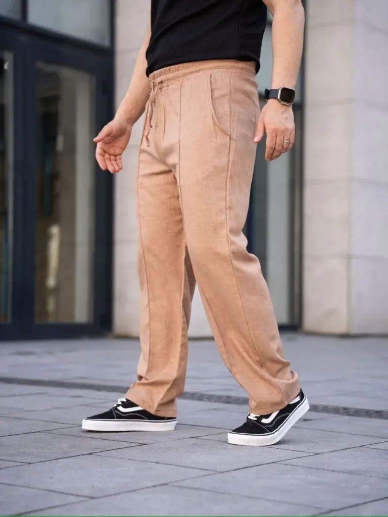 Keten Cepli Çıma Dikişli jogger Buggy Pantalon Rahat kalıp - Kahverengi