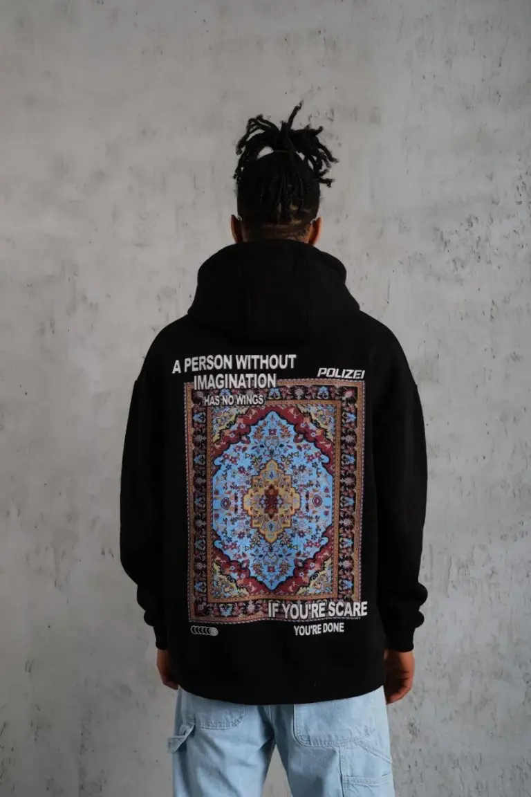 3 İplik Pamuklu Kapüşonlu Baskılı Cepli Oversize Sweatshirt Hoodie - Siyah