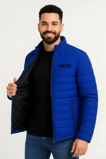 Mikro Su İtici Kapitone Baskılı Astarlı Fermuarlı Bomber Mont - Saks Mavisi