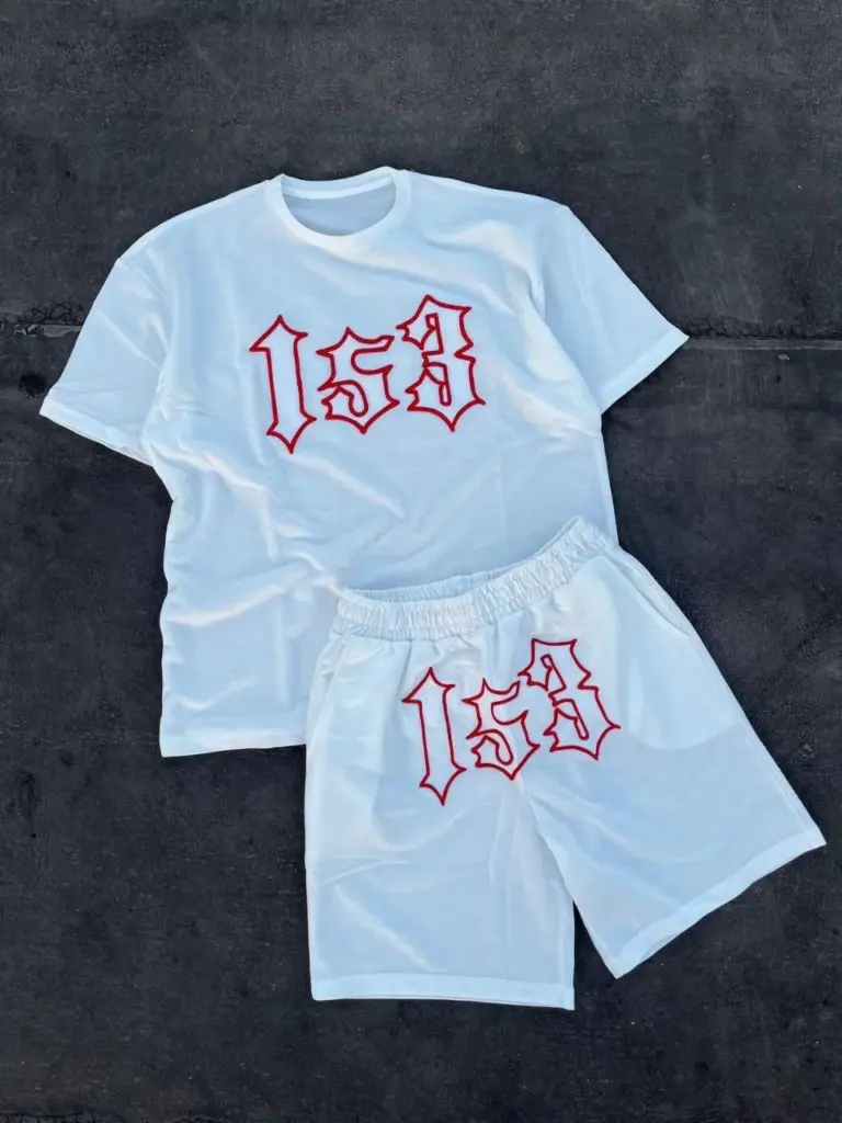 Nakış İşlemeli Şortlu Kısa kol Alt-Üst Takım - Beyaz