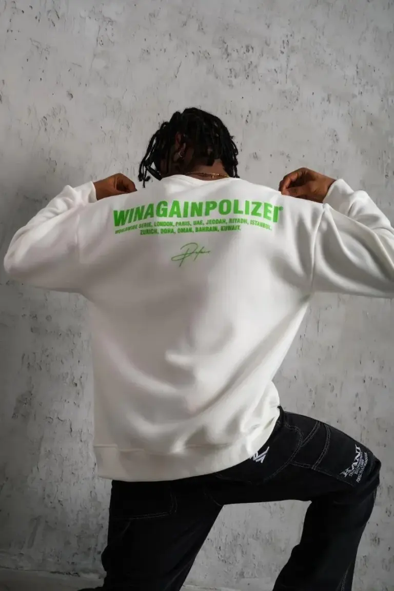 Oversize Sweatshirt Ön ve Sırt Baskılı 3 İplik Pamuklu - Beyaz