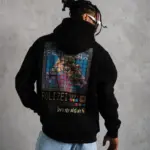 3 İplik Pamuklu Kapüşonlu Baskılı Cepli Oversize Sweatshirt Hoodie - Siyah