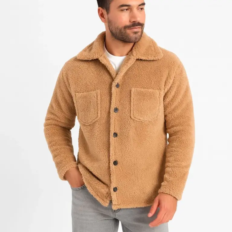 Pelüş Polar Hırka Gömlek Yakalı İlik Düğmeli Göğüs Cepli Yumuşak Dokulu - Açık Kahve