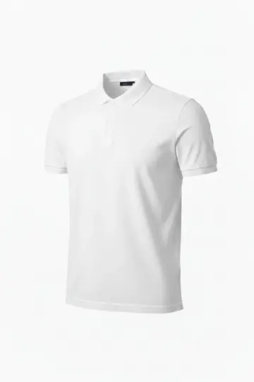 Polo Yaka Düğmeli Pike Kumaş Tişört Regular Fit Kısa Kol T-Shirt - Beyaz