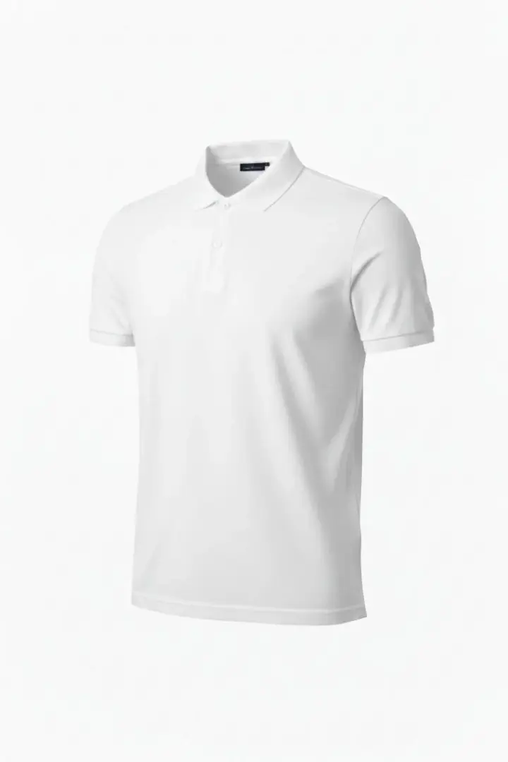 Polo Yaka Düğmeli Pike Kumaş Tişört Regular Fit Kısa Kol T-Shirt - Beyaz