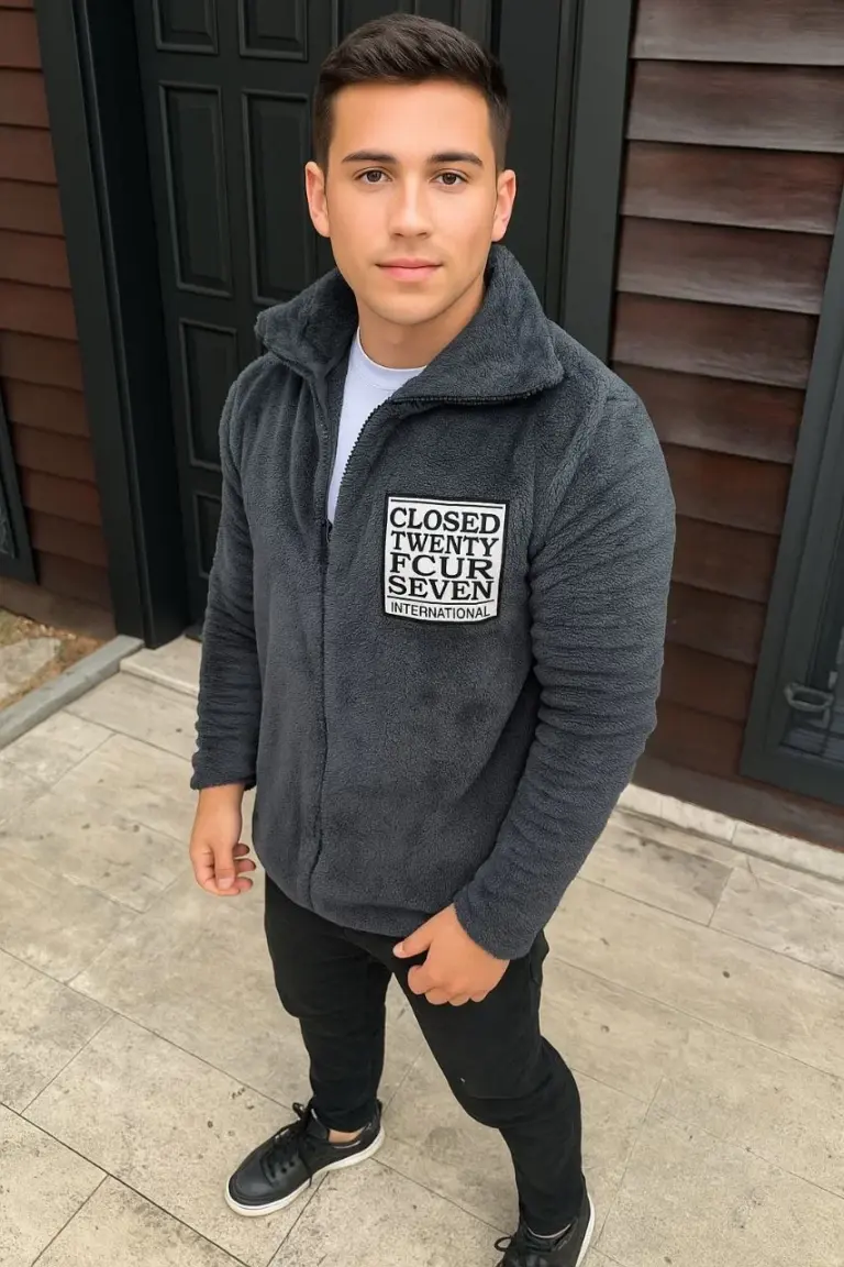 Polar Fermuarlı Sweatshirt Yumuşak Dokulu Oversize Kalıp - Füme