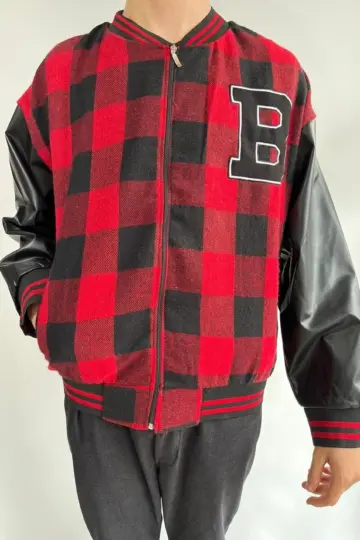 Pötikare Desen Nakışlı Kolej Ceket - Kırmızı