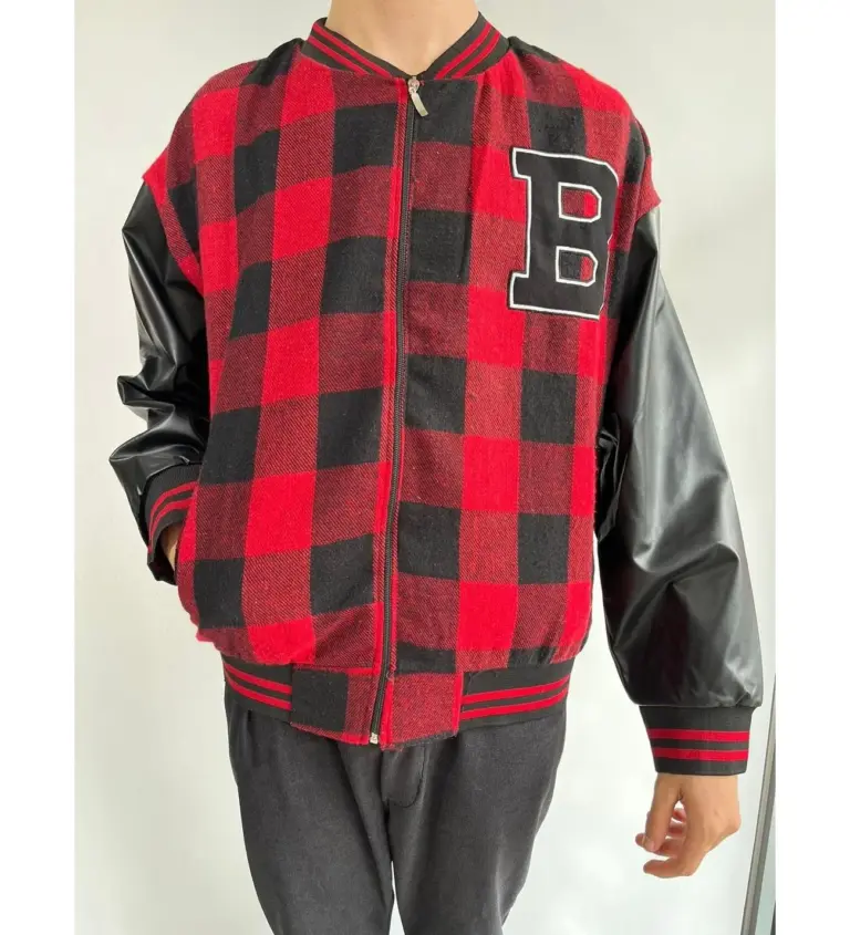 Pötikare Desen Nakışlı Kolej Ceket - Kırmızı