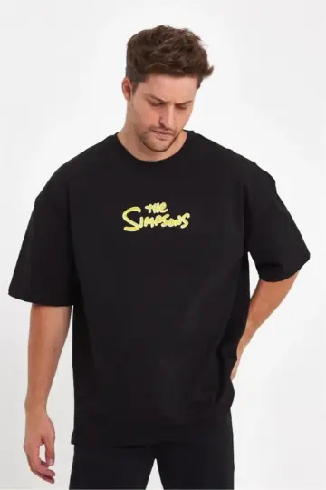 Baskılı T-Shirt Kısa Kol Bisiklet Yaka Regular Fit Rahat Kalıp Günlük Tişört - Siyah