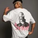 Baskılı T-Shirt Oversize Kısa kol Bisiklet yaka tişort - Beyaz