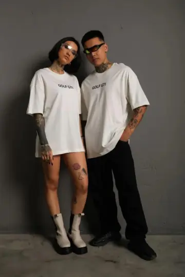 Oversize Tişört Golf GTI Retro Araba Baskılı T-shirt - Beyaz