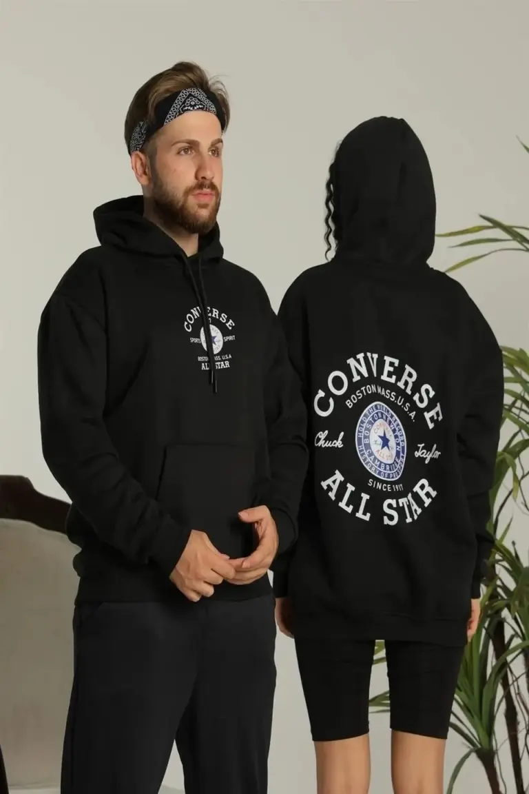 Sırt Baskılı Oversize 3 İplik Kapüşonlu Hoodie Sweatshirt - Siyah