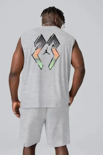 Sırt Baskılı Sıfır Kol İkili Şort Alt-Üst Takım - Gri