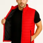 Şişme Fermuarlı Su İtici Kapitone Astarlı, Cepli Yelek - Kırmızı