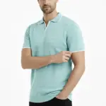 Yazlık Dokuma Triko Tişört Düğmesiz Polo Yaka Kısa Kol T-Shirt - Mint yeşili
