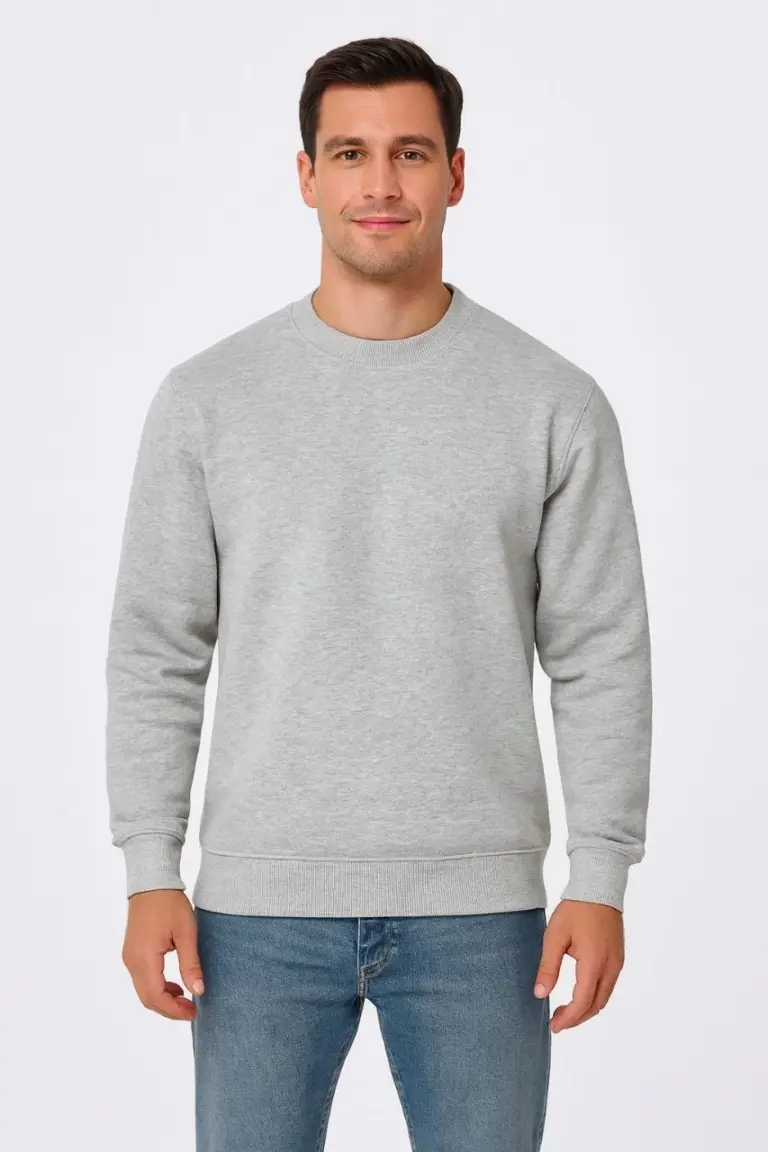 3 İplik Pamuklu Düz Bisiklet Yaka SweatShirt - Gri