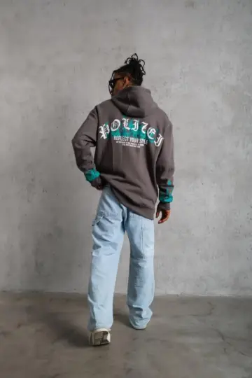 3 iplik Pamuklu Alev Baskılı Kapüşonlu hoodie Sweatshirt - Gri