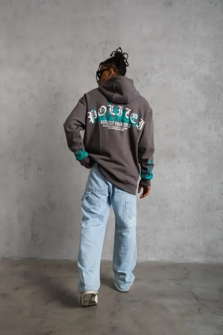 3 iplik Pamuklu Alev Baskılı Kapüşonlu hoodie Sweatshirt - Gri