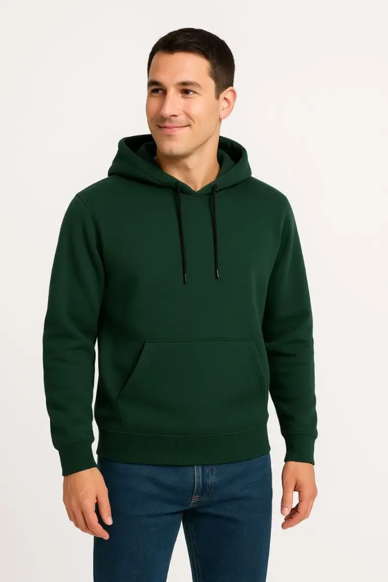 3 İplik Pamuklu Kapüşonlu Kanguru Cepli SweatShirt hoodie - Haki